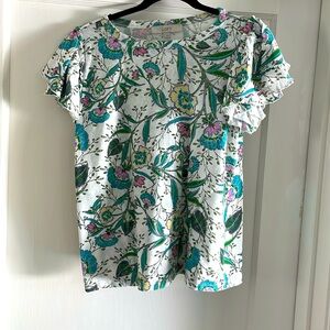 LOFT Floral Tiered Ruffle Sleeve Tee Size L